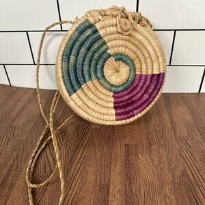 Princess Kamilah Handmade Straw Raffia Round Crossbody Bag Boho Woven